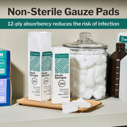 CareStock™ Gauze Sponge, 2 x 2 in. 12-Ply, Medical-Grade Cotton Wound Dressing