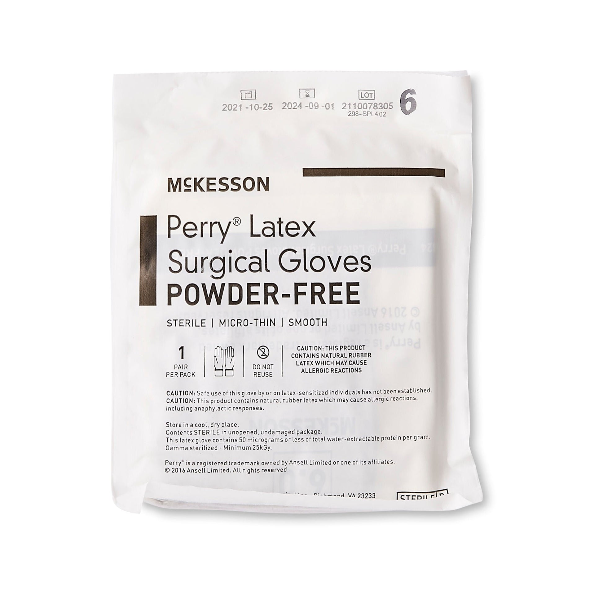 McKesson Perry® Latex Surgical Glove, Size 6, Brown