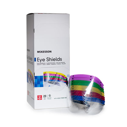 Eye Shield with Dispenser McKesson Pre-Assembled Anti-fog / Anti-glare / Anti-static Coating Clear Tint Plastic Film Lens Black Frame Over Ear One Size Fits Most